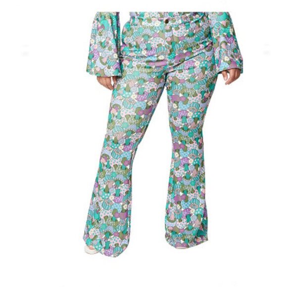 SMAK PARLOUR NWT Groovy Mushrooms Flare Pants Size 4X Stretch Bell Bottoms - Picture 1 of 10
